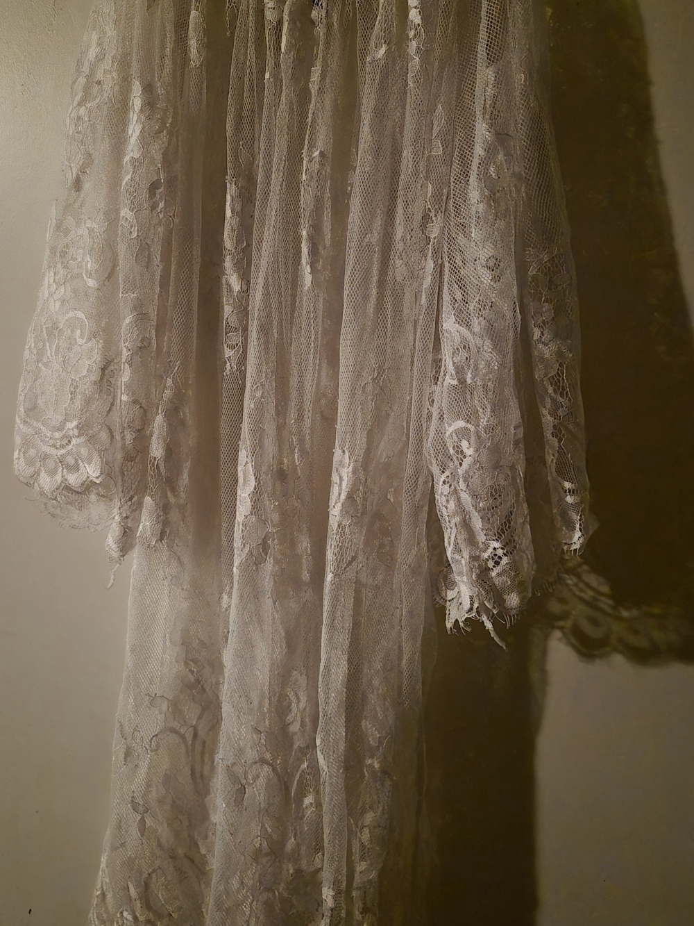 Sheer Lace Long Sleeve Chemise - Cream